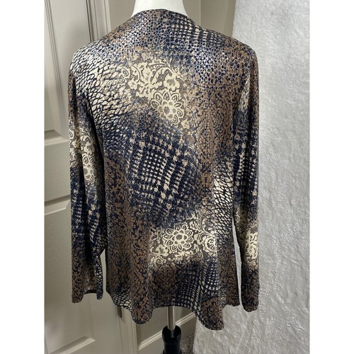 Women's All Hours Open Front Sequin Jacket Black & Tan Print Lightweight X-Large - Picture 3 of 6