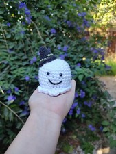 Handmade Crochet Happy Halloween Ghost In A Witch Hat