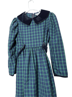 Vintage Chantilly Place Blue Green Christmas Plaid Maxi Dress Size 7 | eBay
