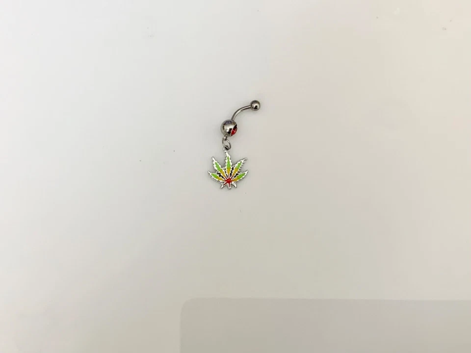 Rasta Pot Marijuana Leaf Weed Belly Button Navel Ring Body Jewelry Piercing 14g - Image 2 of 4