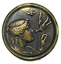Large Antique/Vintage Brass Art Nouveau Woman Bird Shank Picture Sewing Button