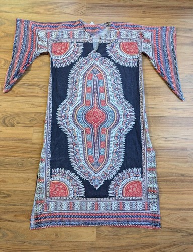 Vintage 60s 70s Indian Cotton Dashiki Kaftan Boho Hippie Festival Dress M/L B6 - Picture 8 of 14