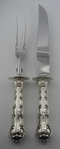 Gorham Sterling Strasbourg Large Roast Carving Set Knife Fork No Monogram #9563