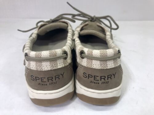 Sperry Top Sider Womens Linen Taupe Leather Boat Shoes Size 6.5M - Picture 3 of 9