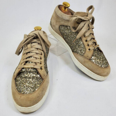 JIMMY CHOO sneakers shoes size6 Glitter×Suede beige Shoe sole Star design  Japan