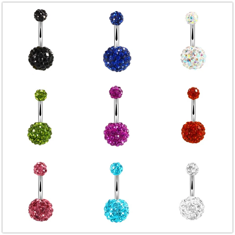 Assorted Colors Belly Ring Crystal Ball Navel Ring Body Piercing Barbell Jewelry - Image 3 of 4
