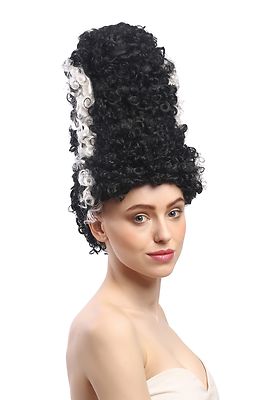Perücke Halloween Lady Bride Frankenstein Braut Beehive Schwarz Weiße Strähne