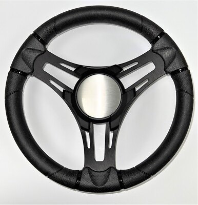 Verona Boat Steering Wheel Black Brushed Aluminum Spokes KEYED or SPLINED HUB