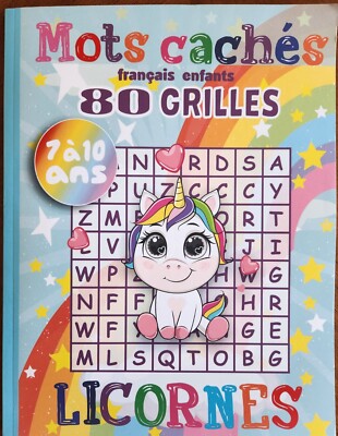 Wordsearch Unicorn Activity Book For Kids Enfants Francais Mots cachés licorne