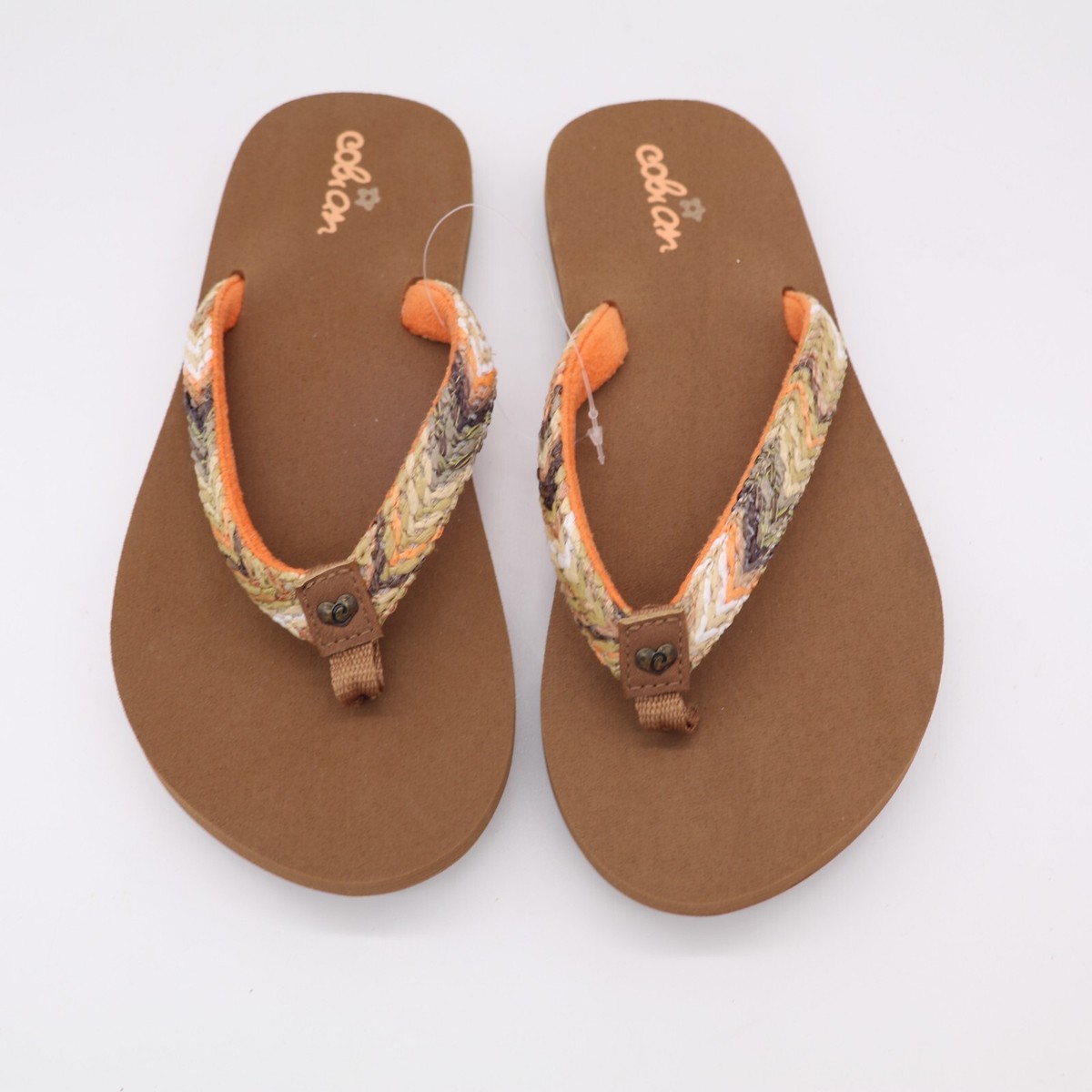 COBIAN WOMEN'S SIZE 6-7 FLIP FLOPS ORANGE/BROWN THONG SANDALS