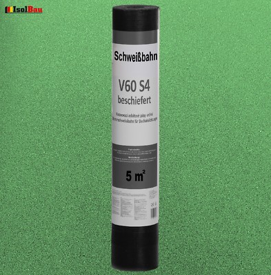 Isolbau Schweißbahn V60 S4 Beschiefert - Bitumen Dachbahn 4x5 M, Grau, Mit Glasvlies