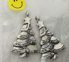 2 christmas tree charms silver tone craft supply You get 2 charms 18