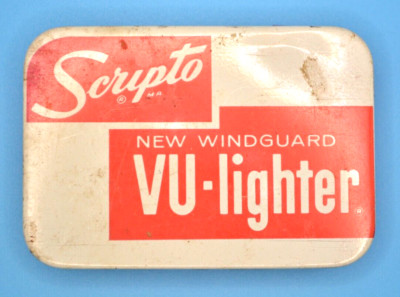 Vintage 1950s Scripto New Windguard VU Lighter Tin Advertising Case