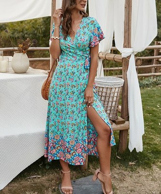 midi wrap dress green