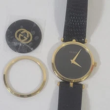 Vintage Gucci Women's Black Gold Tone Quartz Watch Broken Back For Parts /Repair