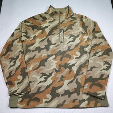 Vintage Starter Sweater Mens XL 46-48 Green Camo Fleece 1/4 Zip pullover hunting
