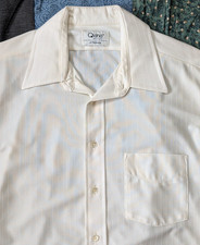 JCPenney Qiana Nylon Vintage 70s Off White Faint Striped Button Up Size M/L