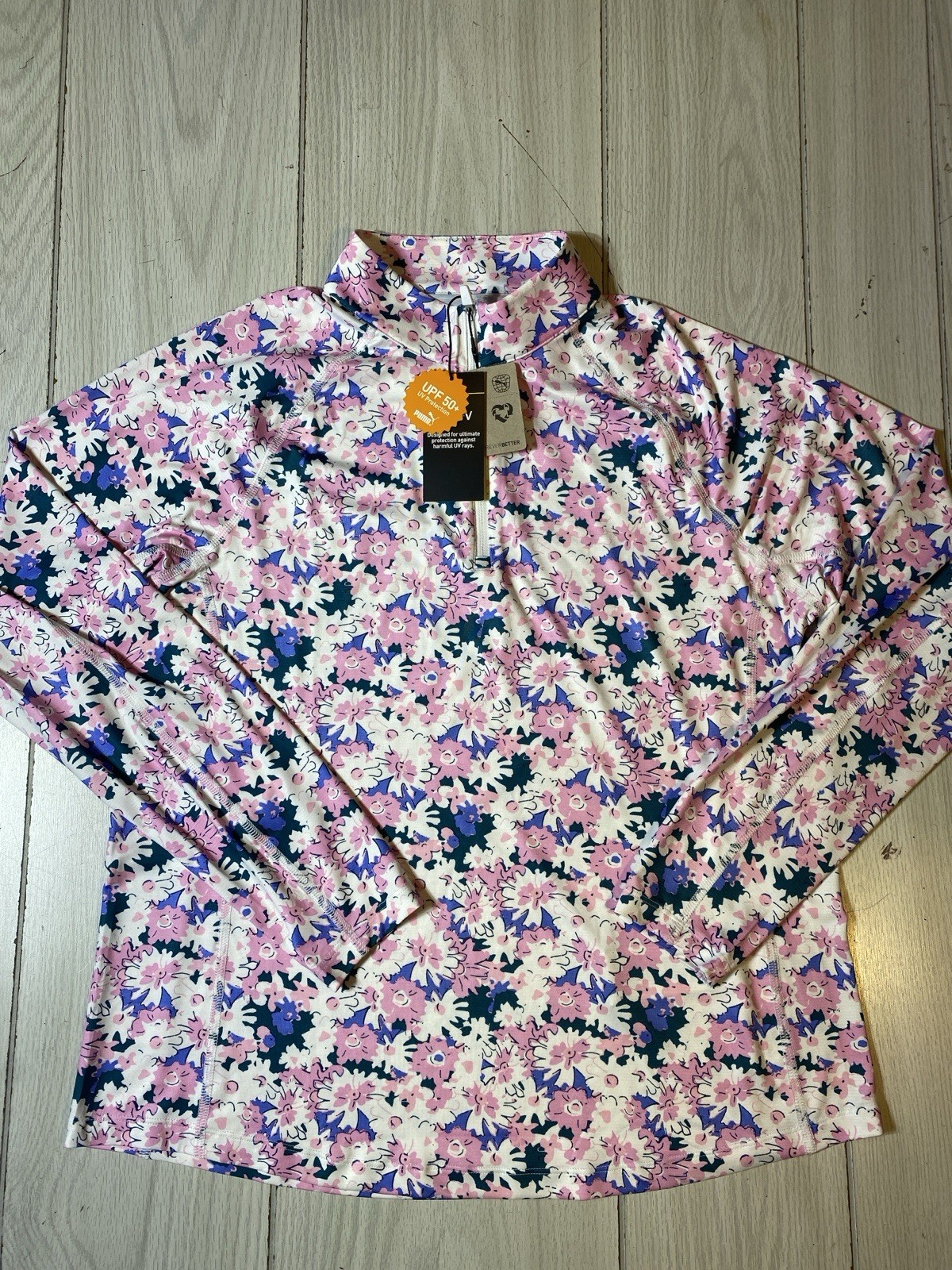 Puma Women’s YouV 1/4 Zip Long Sleeve Golf Shirt SPF Size L Pink Icing White