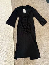 ZARA Black Solid Knotted Fluid Ruffle 3/4 Sleeve Maxi Midi Dress XS New w/ Tags