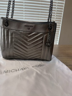 Michael Kors Metallic Anthracite Chevron Quilted Chain Strap Bag NWT and Bag