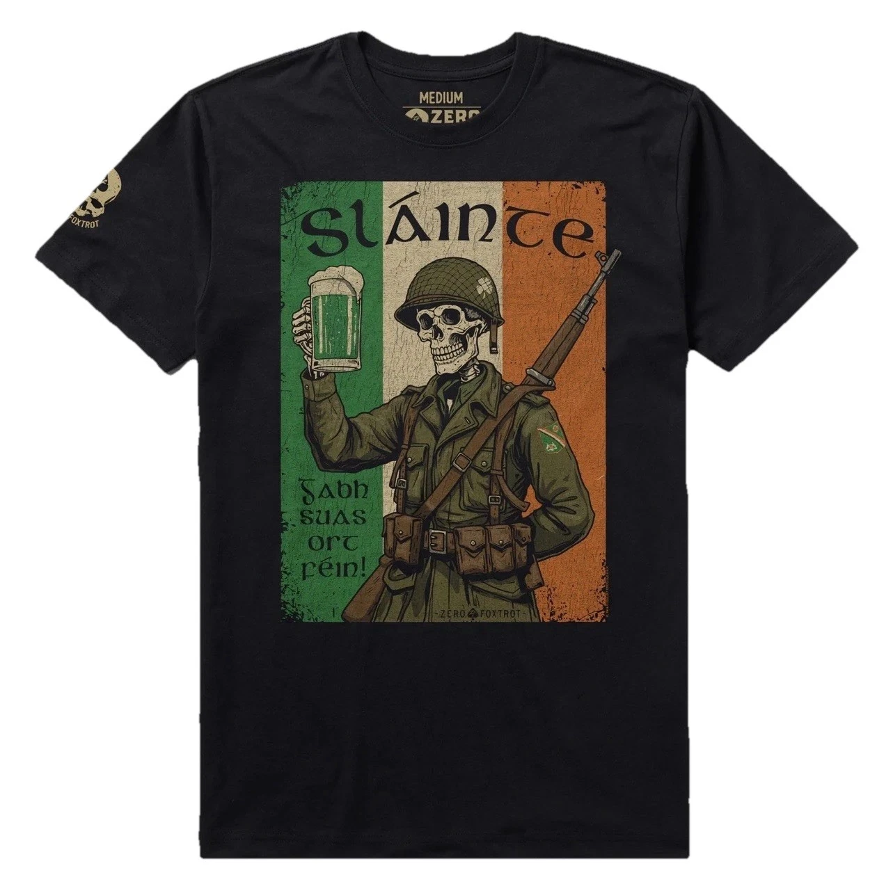 Zero Foxtrot SLAINTE TEE Mens Large Black Short Sleeve Graphic