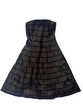 ABS Evening Midi Ruched Fit and Flare Strapless Zip Lined