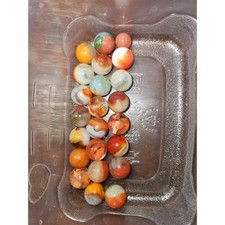 23 Vintage Glass Marbles LOT of Orange Red Blue Clear LOT M