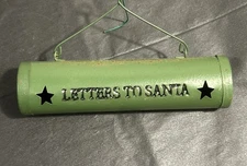 Vintage Green Holiday Family Mail Tube Ornament “Letters To Santa”  Die-cut Star
