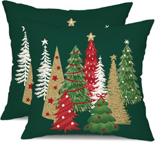 DFXSZ Christmas Pillow Covers 18X18 Inch Set of 2 Xmas Tree Decorative Green Thr