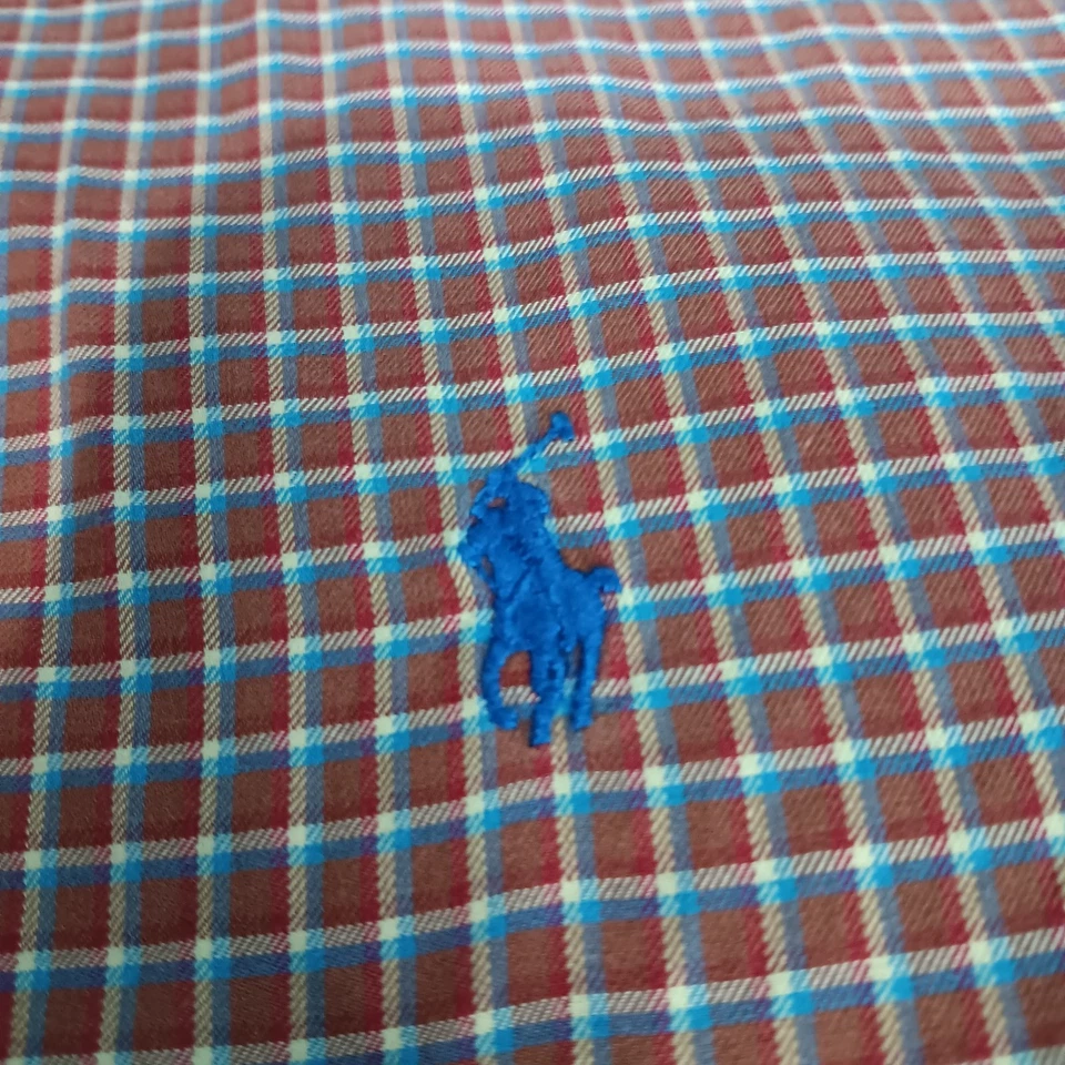 Ralph Lauren Shirt Men 2XL Tall Red Plaid Oxford Cloth Dress Casual Blue Pony - Image 2 of 4