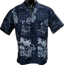 Vintage Helena's Hawaiian Camp Blue "Hawaii The 50th" Cotton Blend Shirt Sz L