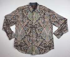 Robert Graham Flip Cuff Shirt Paisley Long Sleeve Button Up Mens Size XL Brown