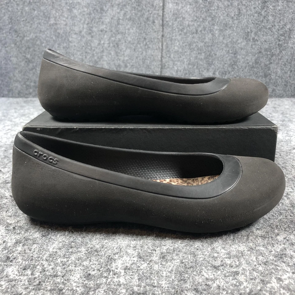 Crocs Shoes Womens Size 7 Black Flats Ballet Slip On Leopard Print Liner 16203 - Image 2 of 4