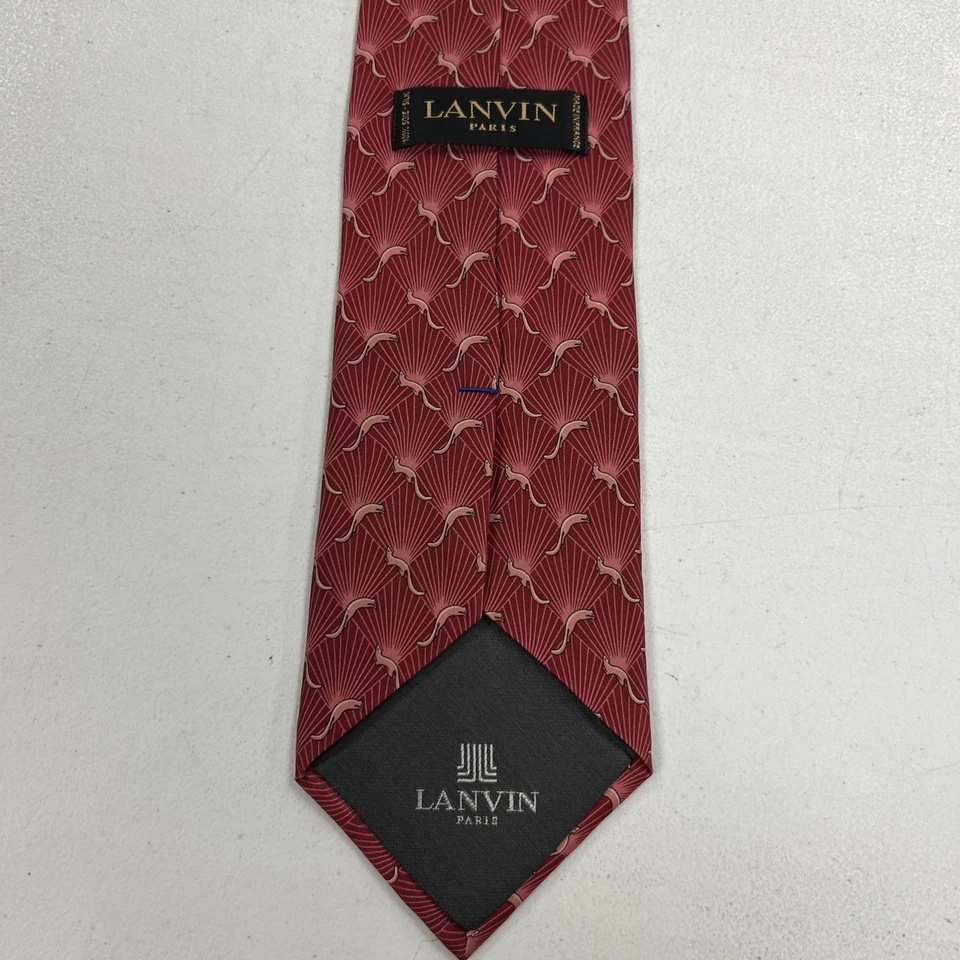 Corbata de cuello Lanvin para hombre con patrón de animal rojo hecha en Francia 100 % seda Foto 4 de 4