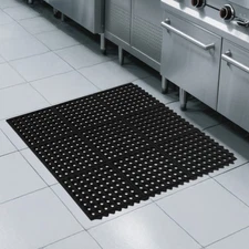 35.5 x 35.5 Inch Rubber Mat with Drainage Holes - Non-Slip, Anti-Fatigue Black