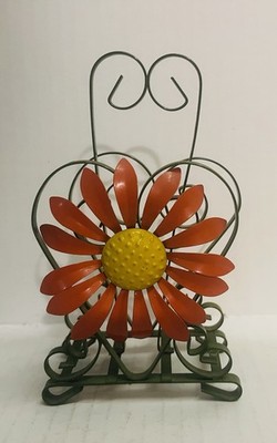 Vintage Metal Flower Power Napkin Holder/Mail Organizer Retro Orange Flower 