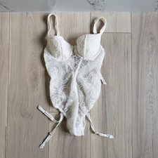 Victoria's Secret Teddy Womens 34B White Lace Padded Sheer One Piece Lingerie
