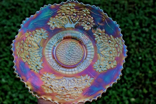 ANTIQUE FENTON ORANGE TREE CARNIVAL GLASS PLATE - PASTEL MARIGOLD