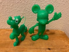 Pair of Marx DISNEY Green Plastic 1970s Collectibles: MICKEY MOUSE  PLUTO