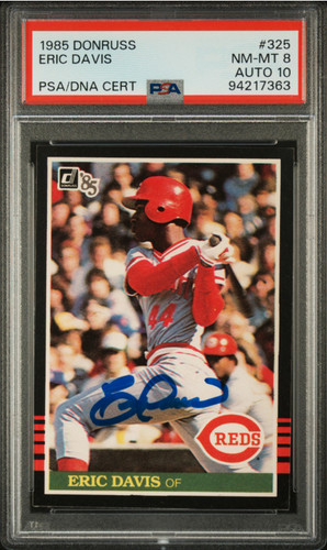 1985 Donruss Eric Davis Signed Rookie Baseball Card Certified PSA 8 DNA Auto 10