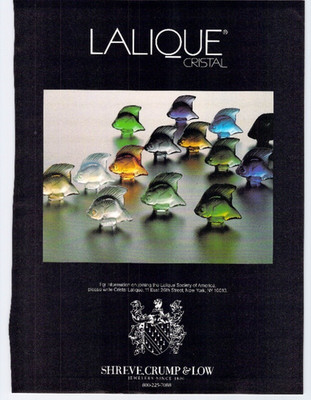 Vtg Print Ad 1989 Lalique Cristal Fish Sculpture Shreve Crump Low Jewelry Art