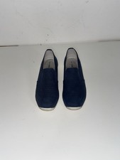 Navy blue leather slip-on loafers with perforated design #loafers #slipon
