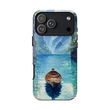 Boat Serene Mountain | Custodia inchiostro telefono per iPhone/Galaxy/Pixel