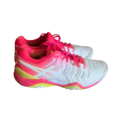 ASICS Gel-Resolution 7 Shoes Womens 9.5 White Pink Yellow Tennis Sneakers Court