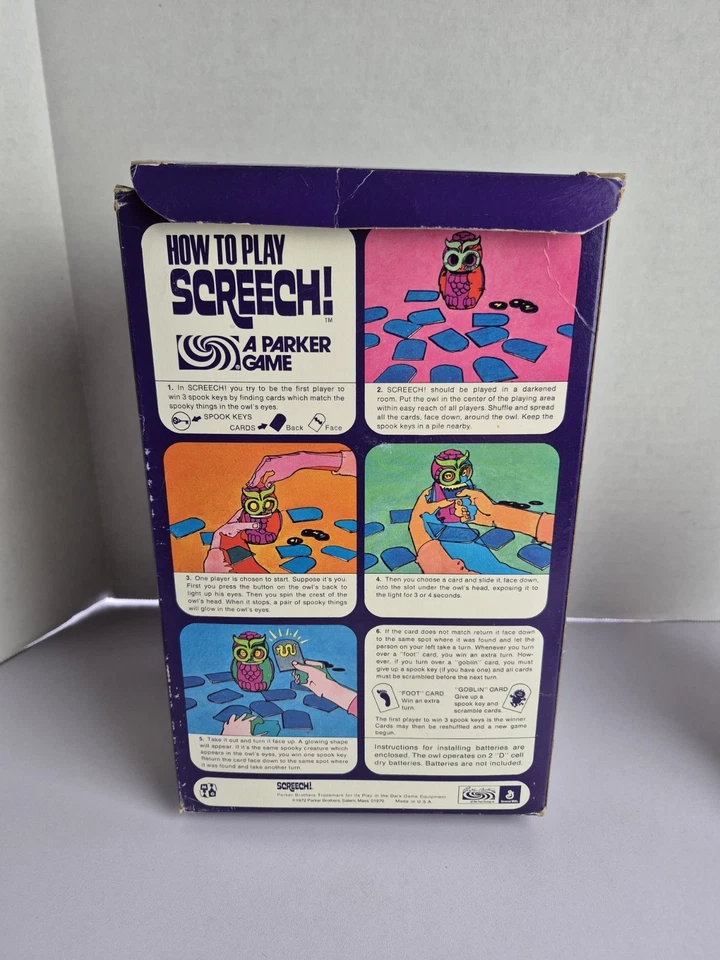 Screech Play In The Dark Game Parker Brothers Owl 1972 Action Concentration READ - Image 2 of 4