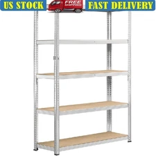 5 Tier Adjustable Storage Shelves Metal MDF Freestanding Unit Home Office New