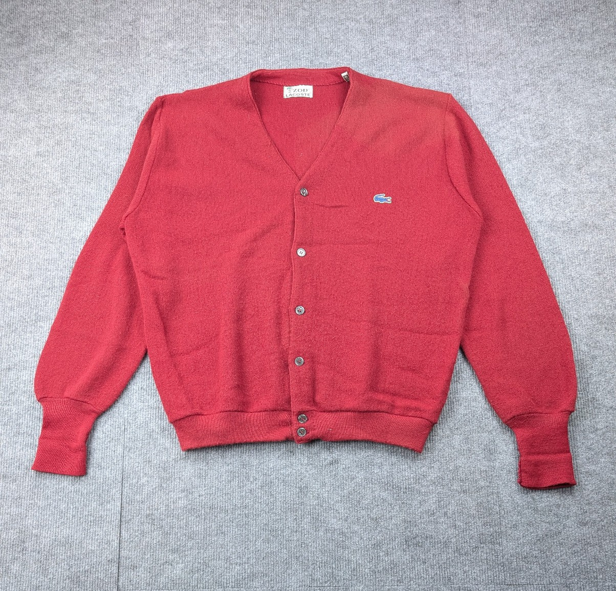Izod Lacoste Cardigan Men XL Vintage Orlon USA Union Made Red  display picture 1