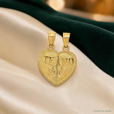 14K Yellow Gold Break Apart Diamond-Cut TE AMO Heart Pendant