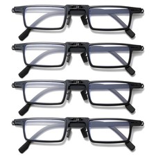 4PK Mens Black Metal Frame Foldable Reading Glasses Folding Readers with Case