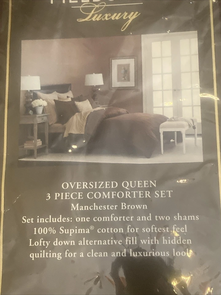 Fieldcrest Luxury Oversized Queen Comforter& Shams Manchester Brown NEW - Image 2 of 4